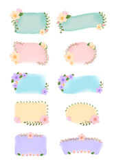 Light watercolor textured cherry blossom border collection, titles, cards