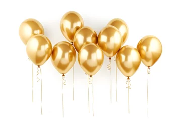 Foto auf Acrylglas Gold party balloons on white background. Generative AI © Hapun