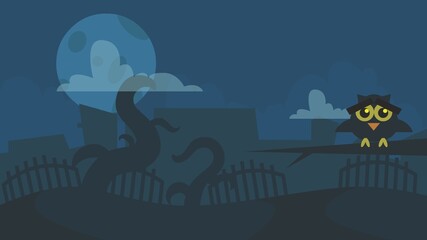 Flat animated vector background of natural views, schools, houses, and mountains