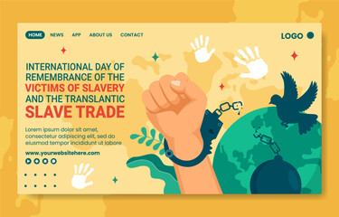Remembrance of the Victims of Slavery and the Transatlantic Slave Trade Day Social Media Landing Page Cartoon Templates Background Illustration - obrazy, fototapety, plakaty