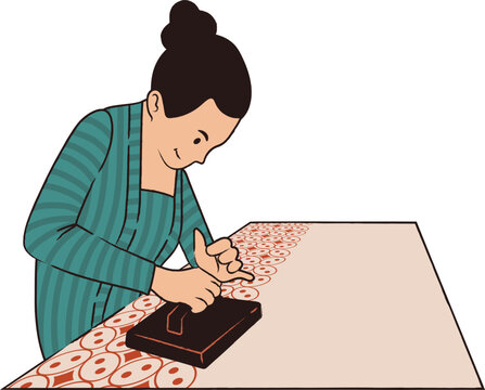 Wanita Menggambar Batik dengan Teknik Cap