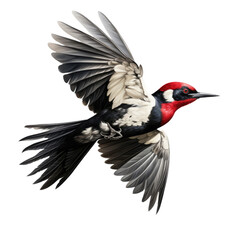 Flying woodpecker isolated on white or transparent background