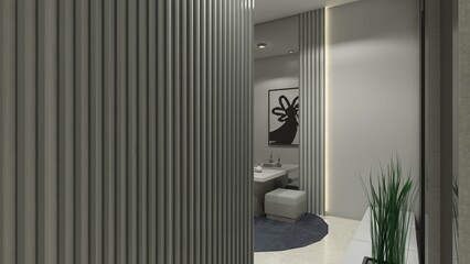 Slat wall panel design for interior decoration room with simple, minimalist, and modern style.