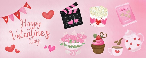 Charming Valentine: Vector Illustrations, Floral Wreath, and Hand-Drawn Typography Delight
