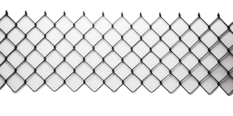 Iron net fencing isolated on white or transparent background