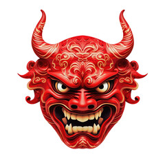 Traditional Japanese red devil mask isolated on white or transparent background