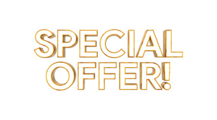 special offer 3d text illustration rendering business concept . Gold text special offer