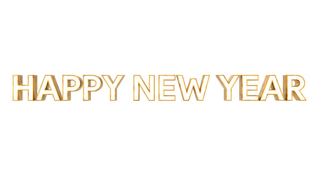 Happy new year 3d text celebration illustration rendering holiday concept . Gold text happy new year