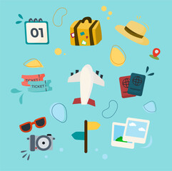 vector pack of travel and holiday elements in flat design