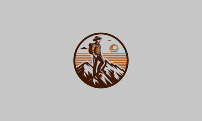 man on mountain vector logo design