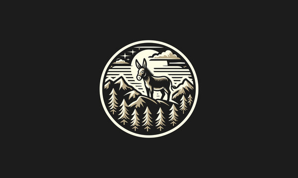 donkey on mountain vector illustration logo design