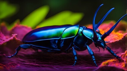 close up of a beetle on a leaf - obrazy, fototapety, plakaty