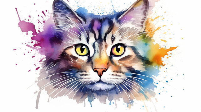 watercolor animal collection, art cat. This beautiful cat watercolor illustration. AI Generative