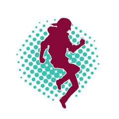 Silhouette of a casual female in a dancing pose. Silhouette of a dancer woman in action pose.