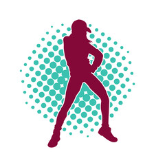 Silhouette of a casual female in a dancing pose. Silhouette of a dancer woman in action pose.