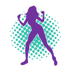 Silhouette of a casual female in a dancing pose. Silhouette of a dancer woman in action pose.
