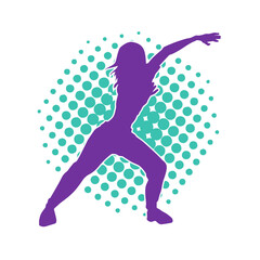 Silhouette of a casual female in a dancing pose. Silhouette of a dancer woman in action pose.