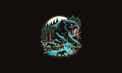 black panther attack on forest vector artwork design