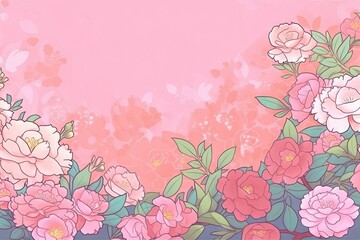 pink rose Day Mother's background illustration hand-drawn flower gentle Fluffy - obrazy, fototapety, plakaty