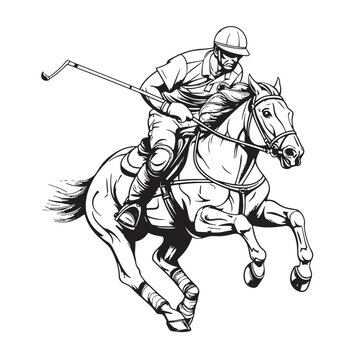 recommend clip art: Polo player riding the horse hand drawn sketch Vector illustration
