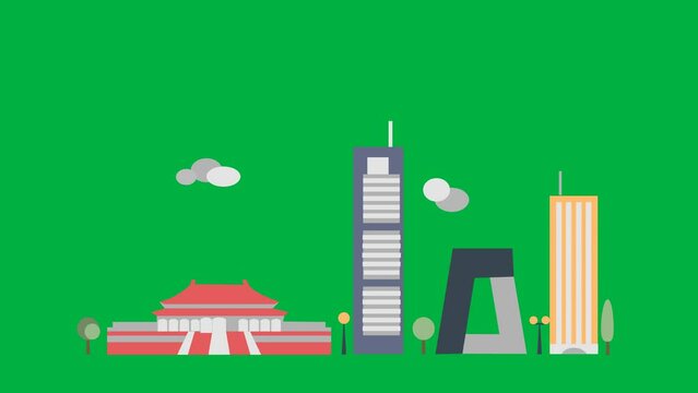 4K Infographic of Beijing city map navigation icon, motion graphics with green screen chroma key background