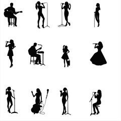 Singer Silhouette , Silhouettes of a male singer performing with different enthusiastic gestures ,    Singer male and female silhouette