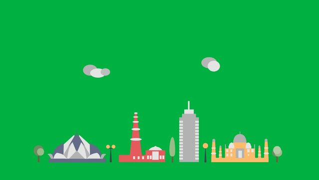 4K Infographic of Delhi city map navigation icon, motion graphics with green screen chroma key background