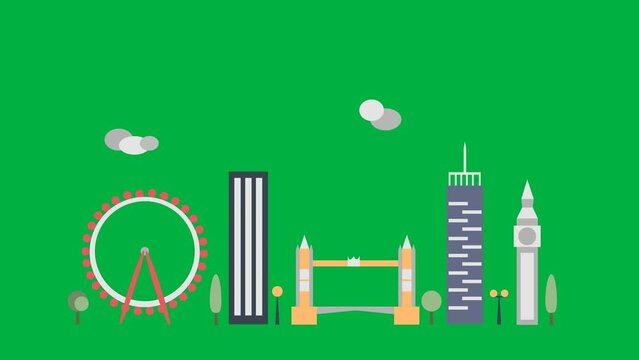 4K Infographic of London city map navigation icon, motion graphics with green screen chroma key background