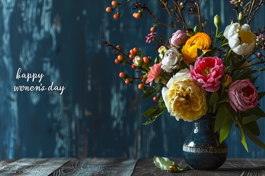 festive picture "happy International Women's Day", greeting card with flowers