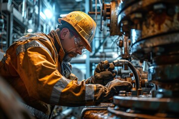 Hydraulic engineer checking safety New installation of modern industrial