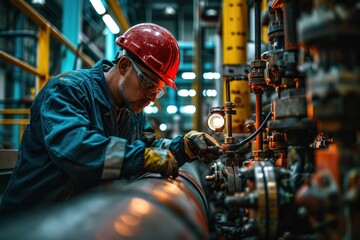 Hydraulic engineer checking safety New installation of modern industrial