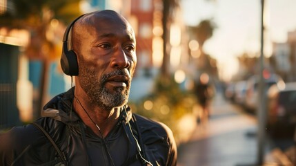 Adult athletes and city runners with headphones for exercising, exercising, or marathon training.