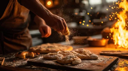 Foto op Plexiglas Pizza dough tossing technique by the chef © sirisakboakaew