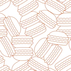 Foto auf Acrylglas Macarons Macaron line art seamless pattern. Suitable for backgrounds, wallpapers, fabrics, textiles, wrapping papers, printed materials, and many more.