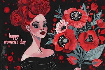 festive picture "happy International Women's Day", greeting card with flowers