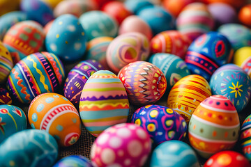 Fototapeta na wymiar A Colorful Background Showcasing a Collection of Vibrant Easter Eggs – A Joyful Celebration of Easter's Vibrancy and Festive Spirit Easter Egg Extravaganza