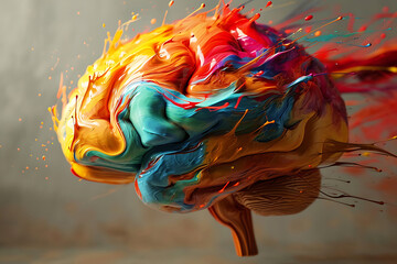 A Concept Illustrating the Human Brain Filled with a Spectrum of Colors and Dynamic Actions – A...