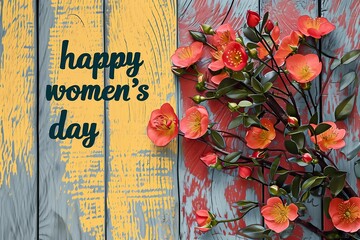 festive picture "happy International Women's Day", greeting card with flowers
