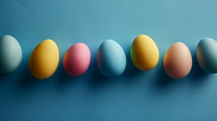 Easter colored eggs on a blue background 