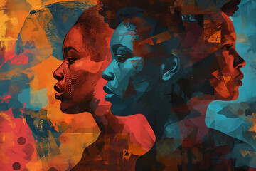 Artistic graphic design with profiles of individuals, celebrating cultural diversity for Black History Month.