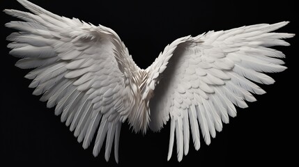 Naklejka premium Angel Wings on Black Background. Guardian, Divine, Ethereal 