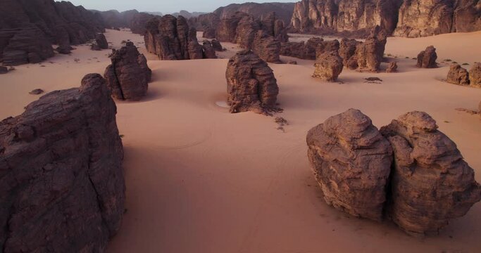 Rock Formations At Tassili N'Ajjer National Park In Algeria - Drone Shot