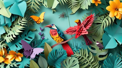 Biodiversity as natural wildlife species or fauna protection. Paper Art. - AI Generated