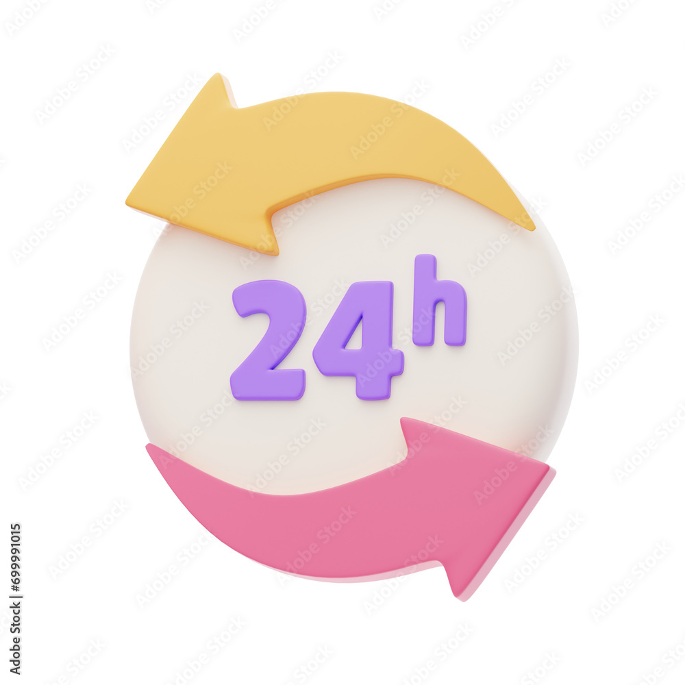 Poster 24/7 service availability in 3d. 24-hour accessibility scene in 3d. 3d illustration, 3d element, 3d 