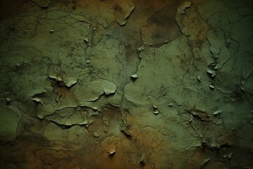 crumbled broken cracked stressed design background rough close color olive dark surface wall concrete green brown