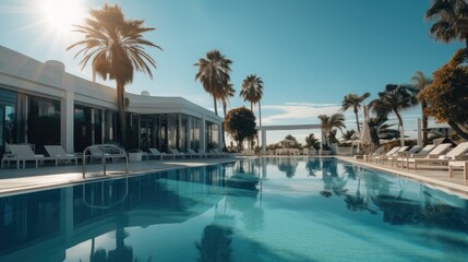Fototapeta na wymiar A luxury hotel swimming pool. Generative AI.