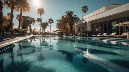 Fototapeta na wymiar A luxury hotel swimming pool. Generative AI.