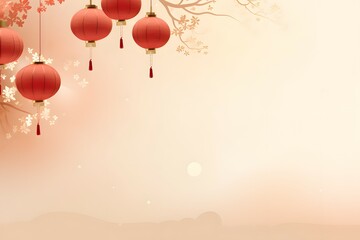 Obraz premium Elegant Spring Festival: Cherry Blossoms and Lanterns