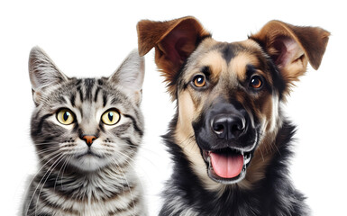 Cat and Dog next to each other isolated on white background