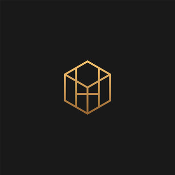 HY or YH monogram logo inside gold hexagon line shape.